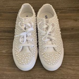 ‼️Closet Clear Out‼️ All White Pearl Converse - Wedding Shoes